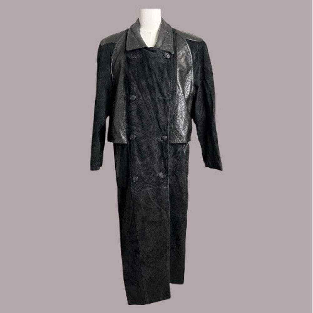 Vintage Leather Trench Coat Stroller spy Fall Overcoat Classic Retro Medium Goth